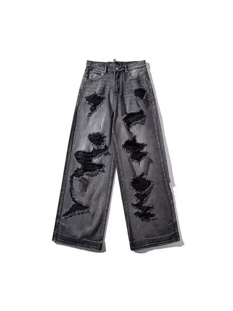 Deeptown Black Y2k Ripped Jeans Women Harajuku Gothic Grunge