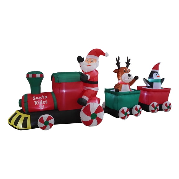 Holiday Time Multicolor Santa Train Inflatable with LED Lights, Indoor/Outdoor Christmas Decor, 11 Feet Long, Up to 12 Years