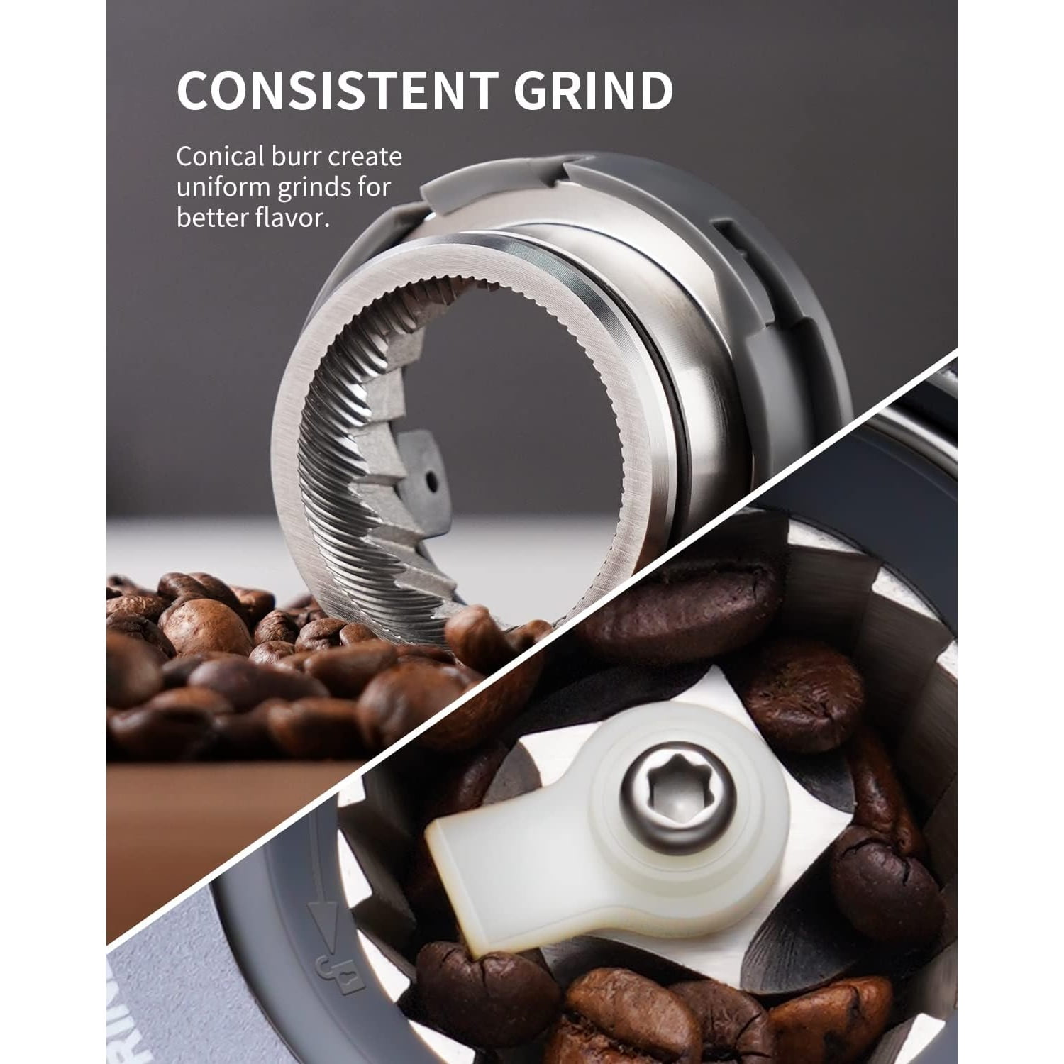 Conical Burr Espresso Coffee Grinder Electric with Precision Timer 2.0, Touchscreen Adjustable Burr Mill with 51 Precise Settings for Home Use, Anti-static, Stainless Steel