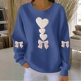 thumbnail image 2 of Valentine's Sweatshirt for Women Ribbed Long Sleeve Bow Heart Print Crewneck Pullover Top Blue L, 2 of 4