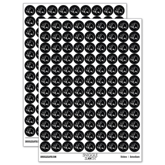 Fuzzy Fluffy Wooly Mammoth 200  Round Stickers - Black - Gloss Finish - 0.50" Size