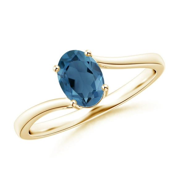 ANGARA Natural Prong Set Oval London Blue Topaz Solitaire Bypass Ring in 14K Yellow Gold for Women (Size-7x5mm) | November Birthstone Jewelry for Women | London Blue Topaz Ring (Ring Size - 7.5)