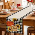 thumbnail image 5 of Thanksgiving Fall Table Runner 36 Inches Long Farmhouse Dress Scarves, Retro Orange Black Plaid Pumpkin Floral Dining Tablerunner for Coffee Table/Kitchen Island/Party Décor, Small 13" x 36", 5 of 8