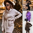 thumbnail image 2 of comerut Fall Winter Women Dress Lace-up High Waist Piled High Collar Long Sleeves Sheath Slim Fit Thick Warm Mini Dress, 2 of 7