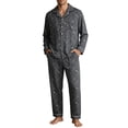 thumbnail image 3 of TKKCS Mens 100% Cotton Long Sleeve Pajama Set Button Down Notch Collar Soft Loose Fit Sleep Loungewear with Pockets Black 3XL, 3 of 7