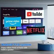 WiFi 6 & Bluetooth 5.2 Smart Projector, 16000Lux 4K Support, Built-in Android OS, Wireless Screen Mirroring, Compatible with TV Stick/Phone/HDMI/USB/TF