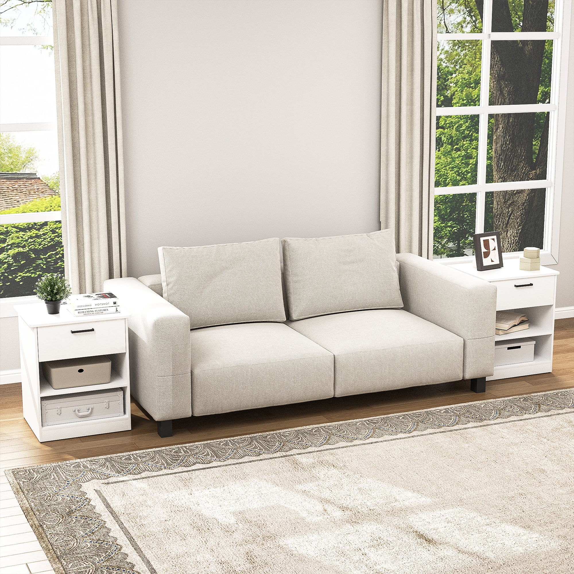 Demi Bonn 18.9" Side Table with Fast Charging Station USB C Cable Fast Charging, Wood End Table Nightstand with Drawer and Shelf for Living Room, White