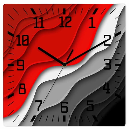 Red Black Ombre Wooden Wall Clock Silent Non Ticking, Modern Geometric Abstract Aesthetics Cream Square Wall Clocks Battery Operated, Decor Clock for Home Office, Living Room, Kitchen, 10 Inch