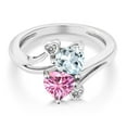 thumbnail image 2 of Gem Stone King 10K White Gold Diamond Accent Ring Heart Shape Aquamarine Pink Moissanite (1.56 Cttw), 2 of 3