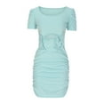 thumbnail image 4 of Women Summer Short Sleeve Cutout Ruched Bodycon Party Solid Mini Dress Square Collar Short Dress Clubwear, 4 of 7