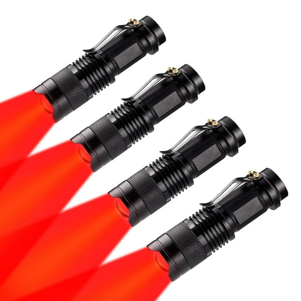 Paquete de 4 linternas LED rojas WAYLLSHINE de 200 lúmenes con zoom de 137 m