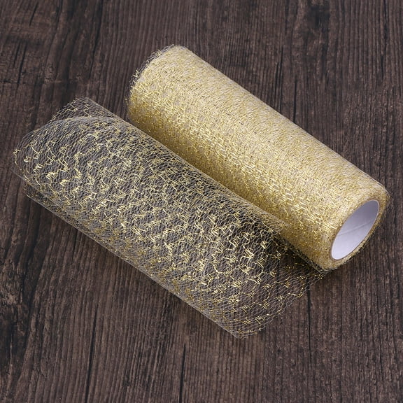 Worgeous 6 Inches 10 Yards Tulle Rolls Organza DIY Sewing Accessories for Chair Sash Bow Spool Tutu Skirt Wedding Decoration (White Golden)