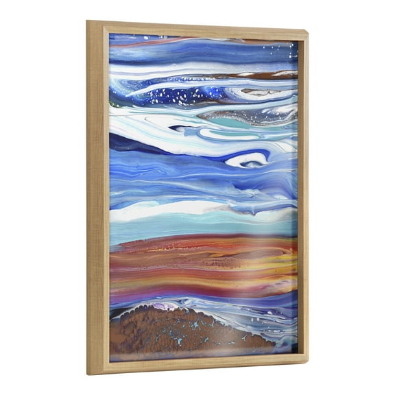 Kate and Laurel Blake Coastal Currents Framed Printed Glass Wall Art by Xizhou Xie, 18x24 Natural, Modern Abstract Bright Landscape Art for Wall