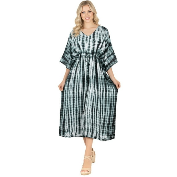 HAPPY BAY Women's Summer African Beach Maxi Slit Dresses Caftan Loungewear Dashiki Print Casual Cover up Caftans for Women 1X-2X Metal, Tie Dye