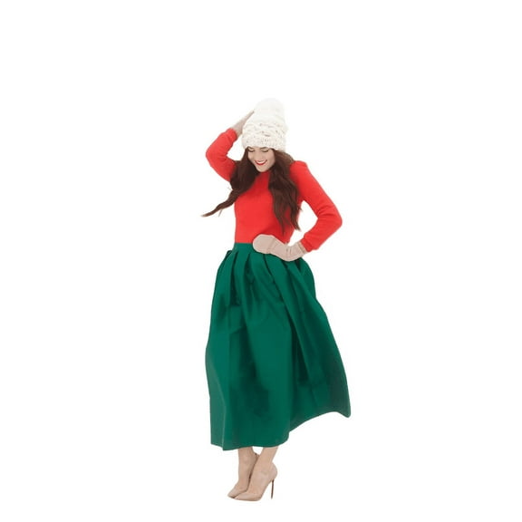 Elegant Midi-Length Taffeta Skirt for Women Lined With One Pocket