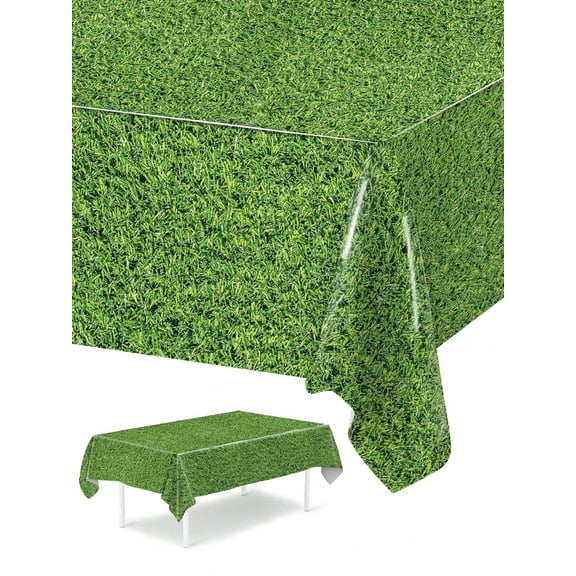 1Pc Disposable Green Grass PE Tablecloth 220x130cm For Sports Themed Party