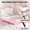 thumbnail image 6 of Full Size Bed Frame with LED Lights, Upholstered Platform Bed Frame with Adjustable Crown Shape Headboard and Metal Legs, Leather Princess Bed, Noise-Free, Pink, 6 of 8