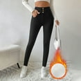 thumbnail image 2 of Women's Solid Color Leggings Casual Fleece-Lined High Waisted Legging Thermal Winter Pants with Pockets Black 2XL, 2 of 7