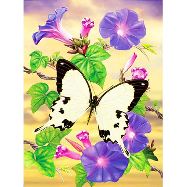 Taladro Crested Butterfly 5D DIY Diamond Painting Kits Full Round (A6110) Blanco FLhrweasw Nuevo