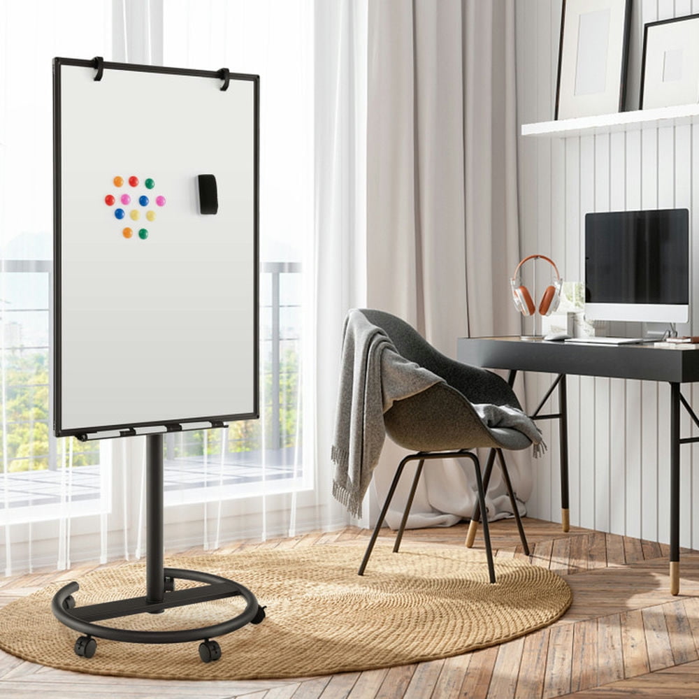 Yardi Yard Height-Adjustable Mobile Whiteboard with Round Stand Paper Clips-Black, Mobile Whiteboard for Office, Home & Classroom