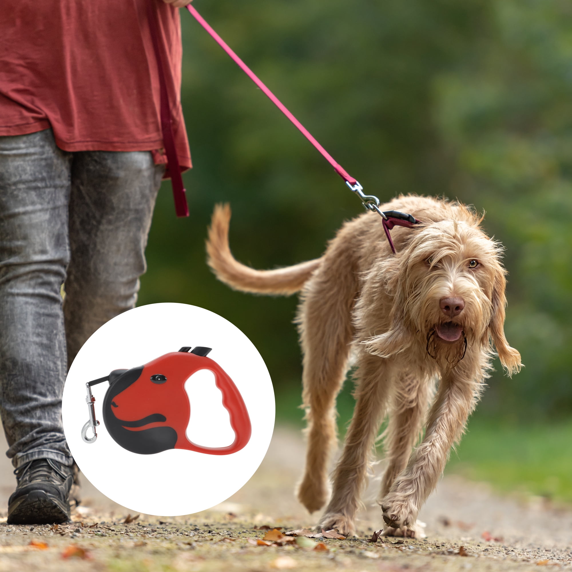 Unique Bargains Dog Face Pet Leash for Dogs and Puppies Soft Handle Red 16.4ft