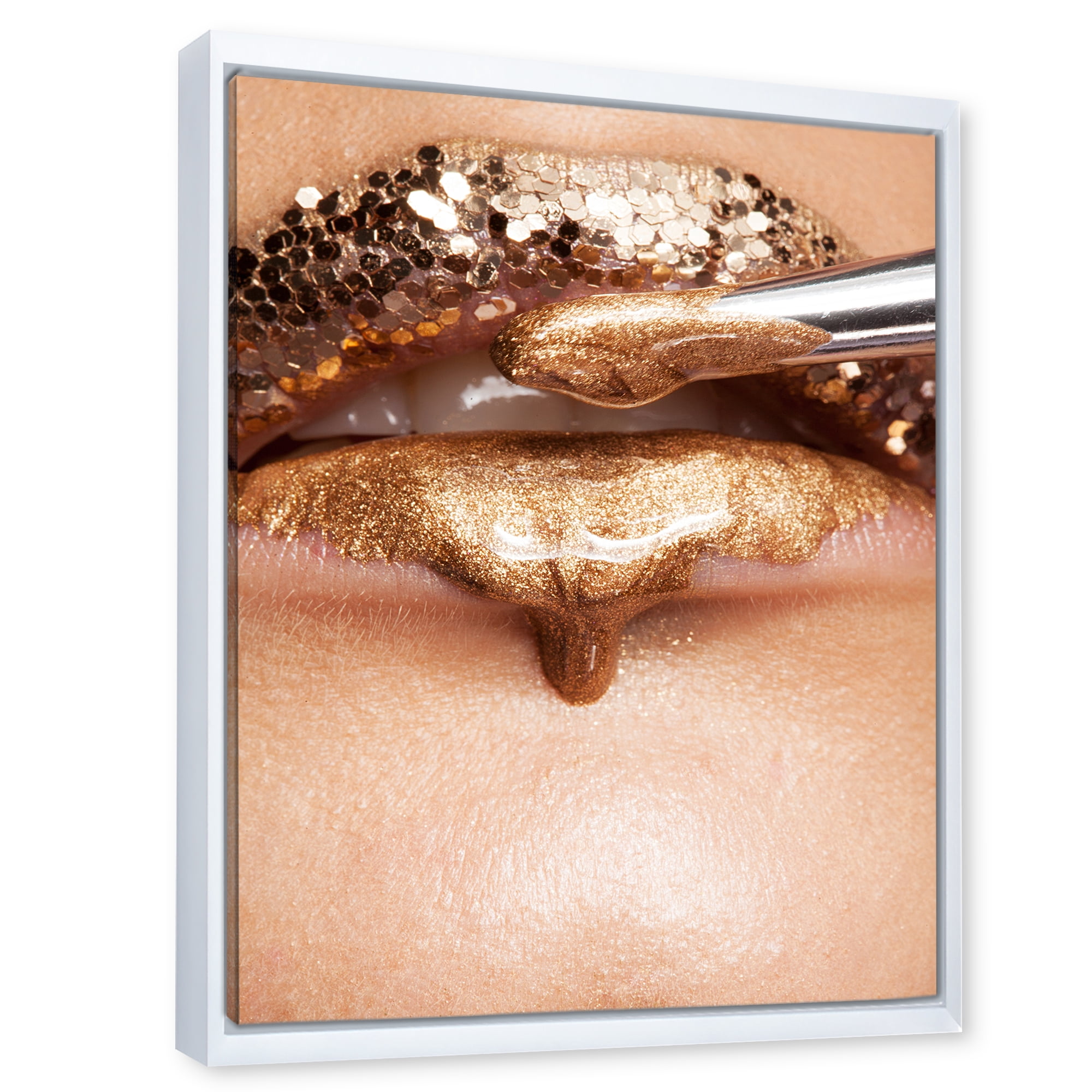 Designart 'Lipstick and Makeup On The Face Of A Beautiful Model' Modern Framed Canvas Wall Art Print
