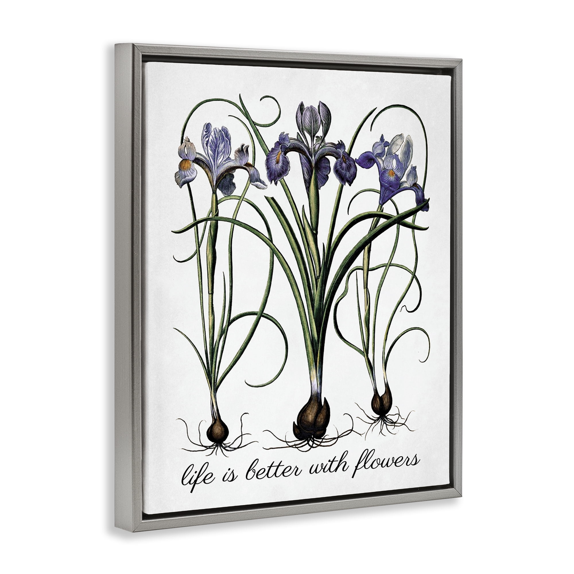 Stupell Industries Better With Flowers Botanical & Floral Painting Gray Floater Framed Art Print Wall Art, 25 x 31
