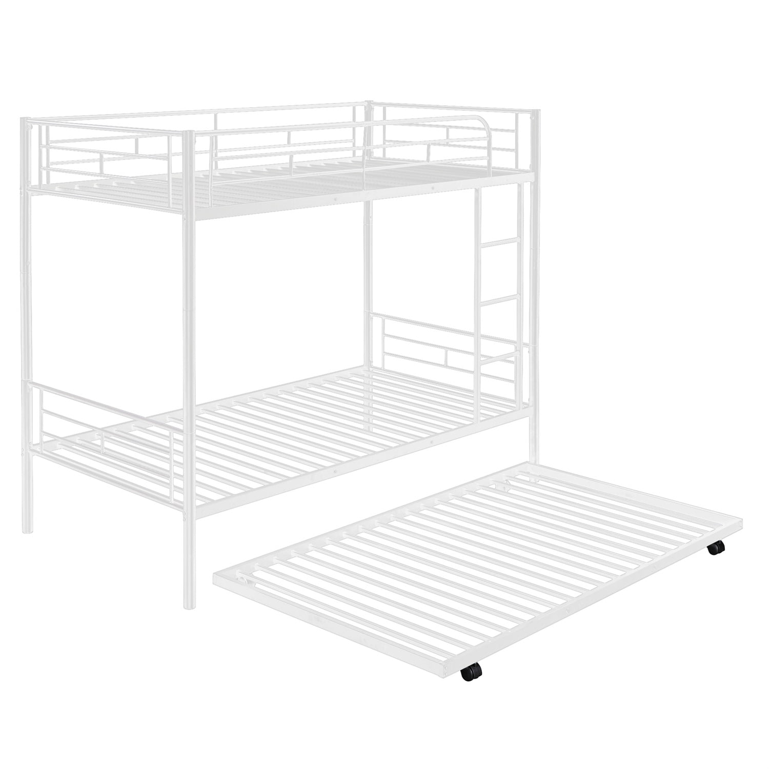 Kadyn Metal Bunk Bed, Twin-Over-Twin Bed with Trundle, Can be Divided into two beds, Modern Bunk Bed Frame for Juniors, White