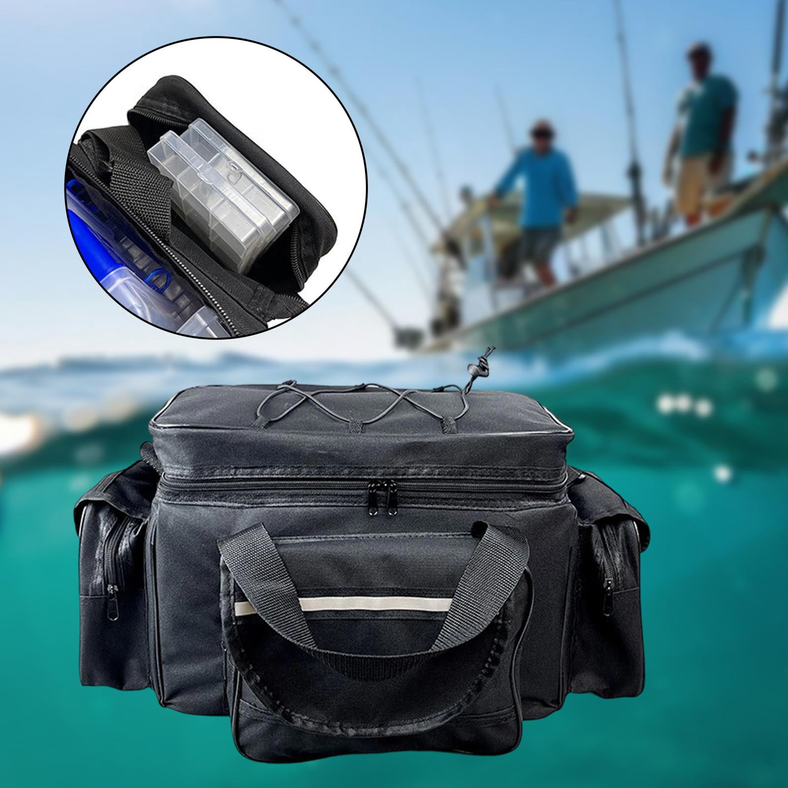 Wswqop Fishing Bag Carry Case Multipurpose Organizer Fishing Pole Reel Gear Storage Bag Black