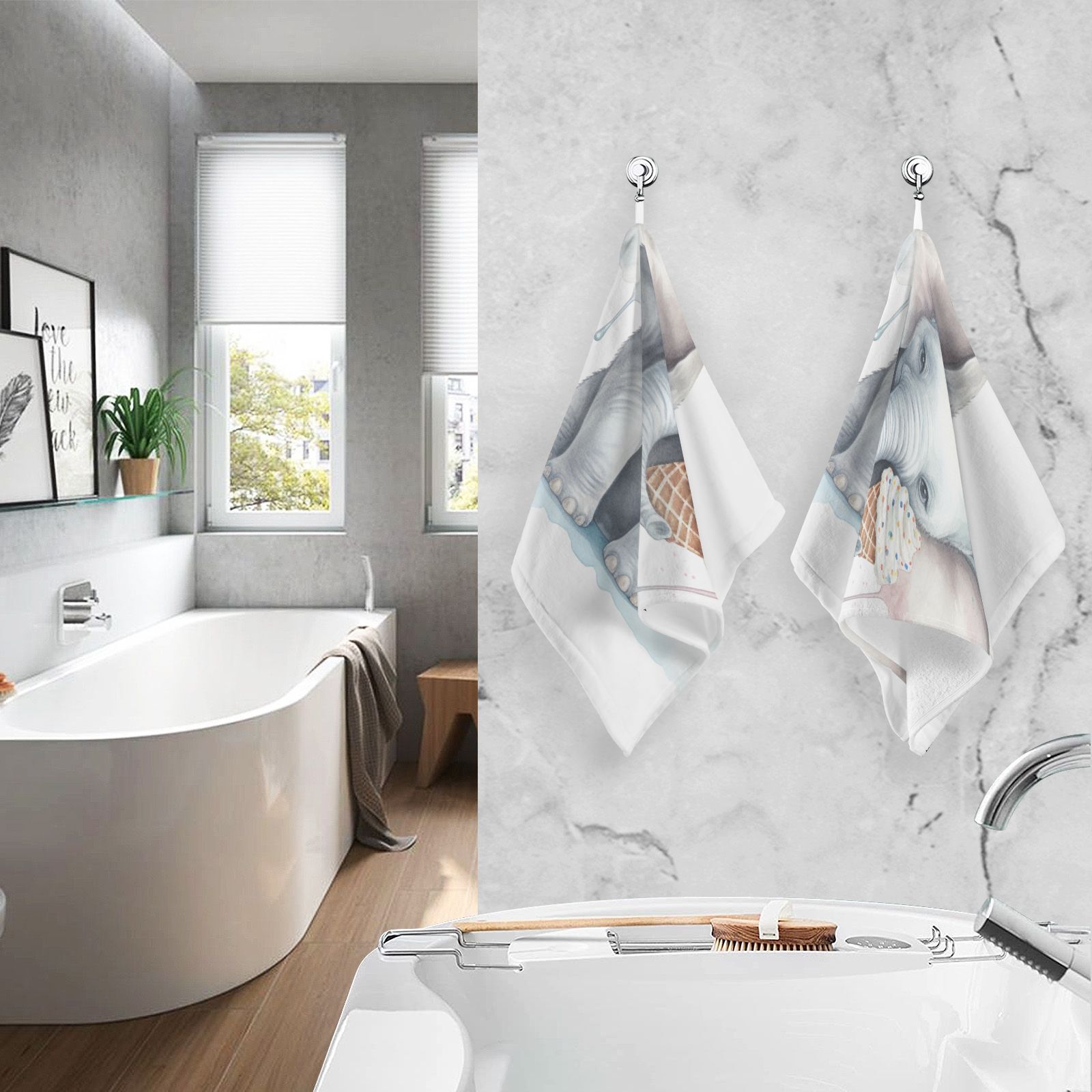 Elephant Ice Cream Hand Towel Bath Towels Face Towels Cotton Absorbent for Home Hotel Spa Swimming Yoga Sports Decorative Towel Set of 2