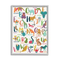 Stupell Industries Joyful Animal Alphabet Kid's Playful ABC Typography Graphic Art Gray Framed Art Print Wall Art, 11x14, by Lisa Whitebutton
