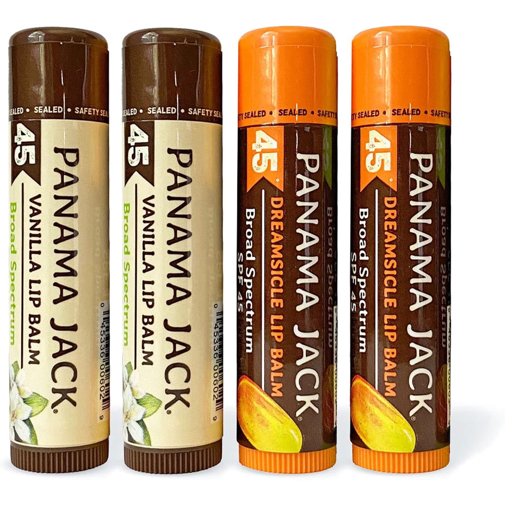 Panama Jack SPF Lip Balm 2-Flavor Variety Pack, Smooth and Hydrating Lip Care, SPF 45, 4 Pack