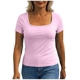 thumbnail image 4 of Tqcoqu Womens Short Sleeve Shirts with Built in Bra Summer Basic T-Shirts Workout Yoga Tops Athletic Shelf Bra Tops Padded,Pink Women's S-XXL, 4 of 9