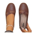 thumbnail image 4 of Hurxie Women's Classic Loafers Lightweight Non-Slip Hand-Stitched Nurse Shoes Comfortable Soft Sole Slip-On Leather Flats Brown 6, 4 of 8