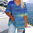 thumbnail image 2 of Stamzod Plus Size V Neck T Shirts for Women Summer Short Sleeve Basic Tees 2026 Fashion Gradient Printed Baggy T-Shirt Blue-2 XXXXXL, 2 of 5