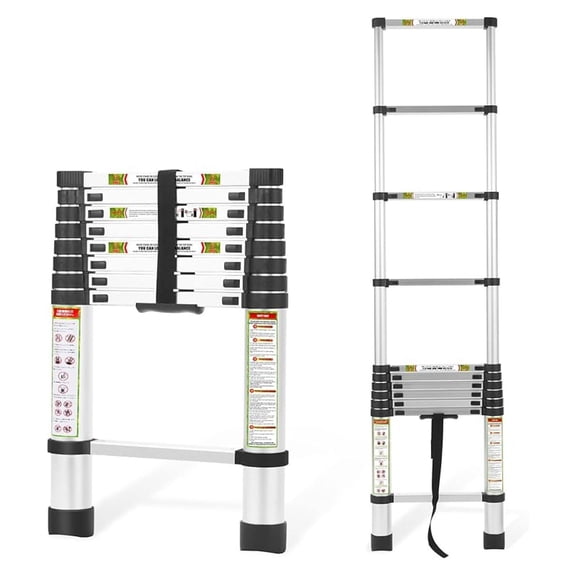 Telescoping Ladder 8.5FT & Attic Ladder, Heavy Duty Aluminum with Non-Slip Feet, 330lb Capacity for RV, Attic, Loft & Multi-Surface Use