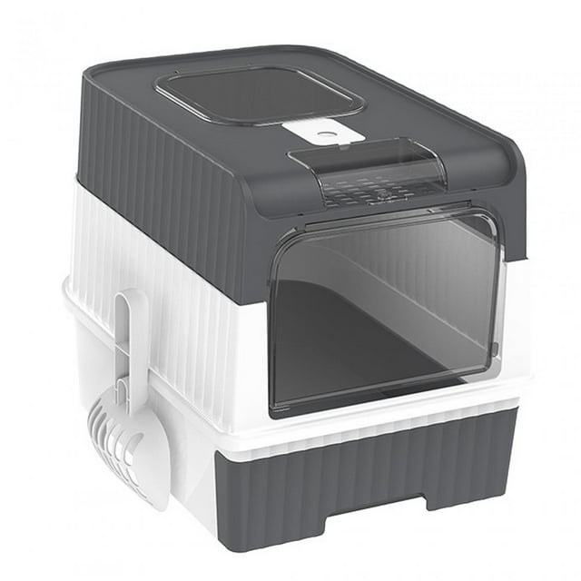 Tachiuwa Enclosed Litter Box, Foldable Large Litter Box, with Front Door Pull-out Drawer, Grey