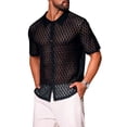 thumbnail image 4 of INSPIRE CHIC Father's Day Men's Lace Hollow See Through Button Down Short Sleeve Disco Sheer Shirt XL Black, 4 of 5