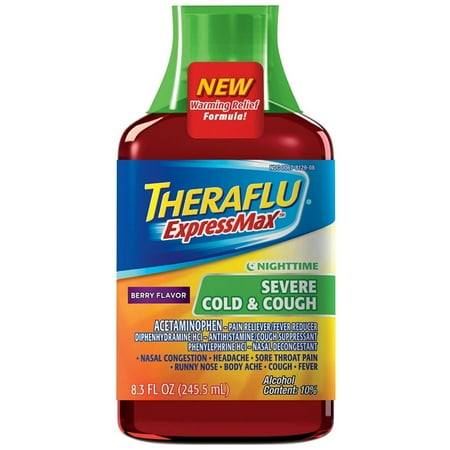 2 Pack - Theraflu Expressmax Nighttime Severe Cold & Cough Syrup, Berry Flavor 8.30 (Best Over The Counter Cough Syrup)