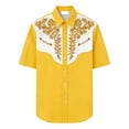 thumbnail image 4 of Rggeeun Toddler Boys T-Shirts Denim Woven Short Sleeve Lapel Collar Casual Printed Style Top With Buttons Versatile Tops,Yellow,3-4 Years, 4 of 4