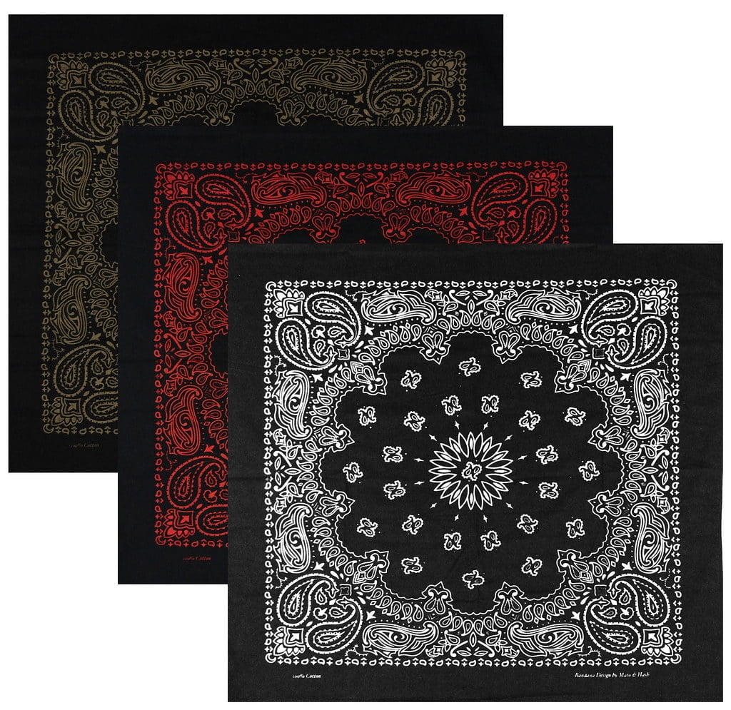 Bandana Scarf Extra Large XL Classic Paisley Black 27 inch Cotton Grey Black Whi 