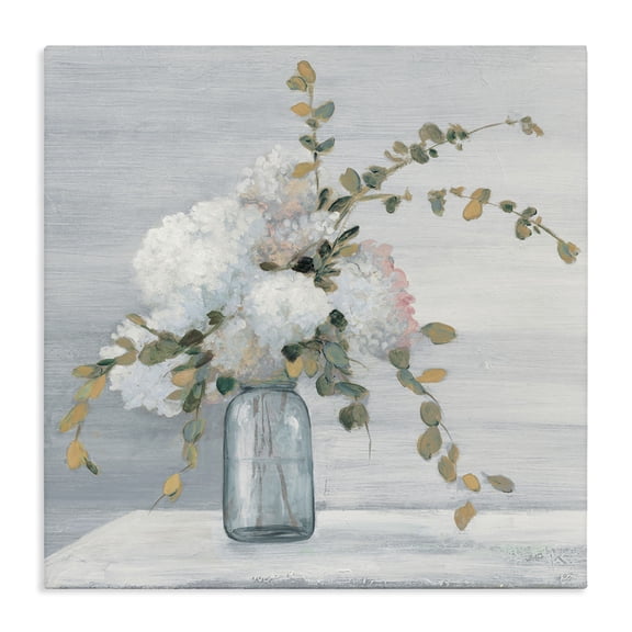 Stupell Industries Farmhouse Beautiful Jar Flowers Blue Grey Canvas Art, 17 x 17, by Julia Purinton