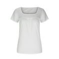 thumbnail image 4 of gakvbuo Summer Tunic Tops For Women Tops Short Sleeve Loose Fit Pleated Square Neck Tops Curved Hem Flowy Tshirts Blouses Dressy Casual Clothes Spring Fashion, 4 of 5