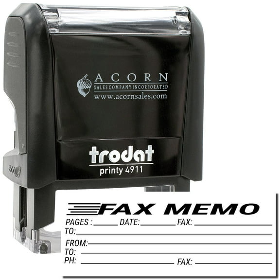 Self-Inking Fax Memo Stamp, Trodat Printy 4911, Press and Print Stamping, Impression Size 5/8" x 1-1/2", Up to 10,000 Impressions - Black Ink