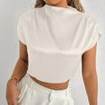 thumbnail image 7 of Qulqfy Cropped Blouses for Women Business Casual White Petite Silk Satin T-Shirt Short Sleeve Shirt Tops for Women 2026 XS, 7 of 7