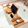 thumbnail image 2 of Bathtub Caddy Tray Adjustable Bamboo Spa Bathtub Caddy Organizer Book Wine Glass Holder Tablet or Smartphone Bracket Bath Organizer Nonslip Bottom Extendable Sides, 2 of 8