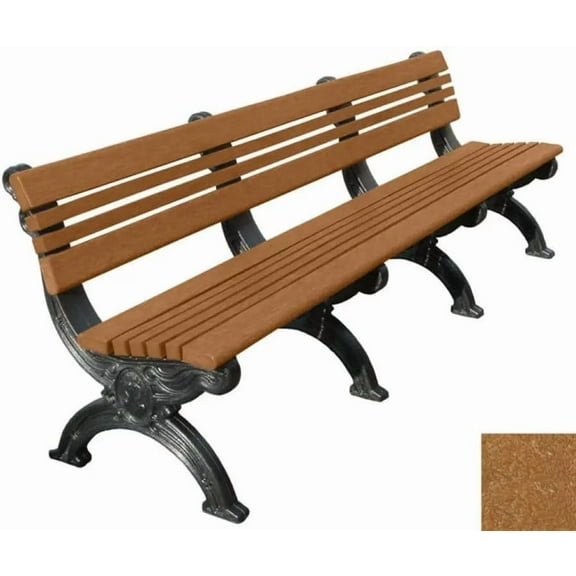 Sturdy Essentials Cambridge 8 Foot Outdoor Park Bench – 100% Recycled Plastic Wood Outdoor Bench with Cast-Iron Frame – Durable, Weather-Resistant, Outdoor Seating for Parks & Gardens - Cedar