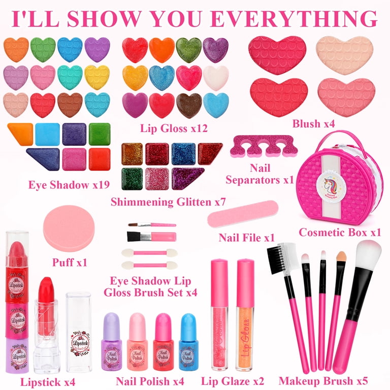 Sendida Kids Makeup Kit for Girls 66PCS Washable Toy with Brushes