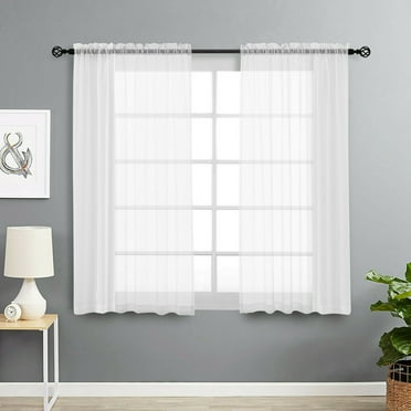 Kate Aurora Basic Home Rod Pocket Sheer Voile Window Curtains - White, 45 in