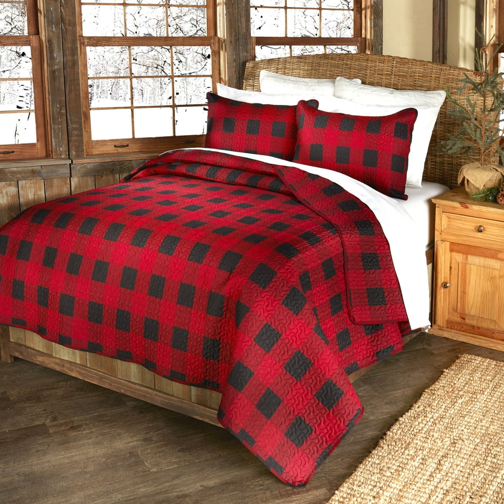 Black and Red Checker Bed Quilt Set with Pillow Shams